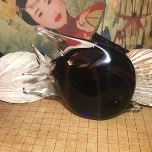 Angelfish Dark w Zig Zag Stripe Murano Glass Style 7”Lx4.75”Hx2.5”W. EVC